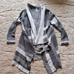 cleo Gray Striped Open-Front Women's Cardigan